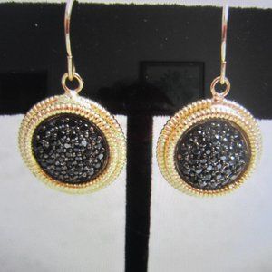 QVC Vicenza Gold 14K Black Spinel Dangle Earrings--Italy-Yellow Gold-2.3 gm--NIB